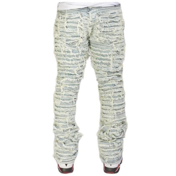 Foreign Brand Politics Thrashed Distressed Stacked Flare Jeans (Light Blue) DEBRIS511 - Image 4