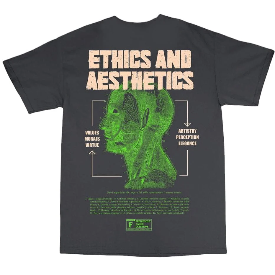 Frequently Asked Questions Ethics & Aesthetics T Shirt (Dark Grey) 24-415BP - Image 2