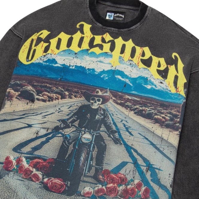 Godspeed Long Lonely Road Thermal LS T-Shirt (Grey Wash) - Image 3