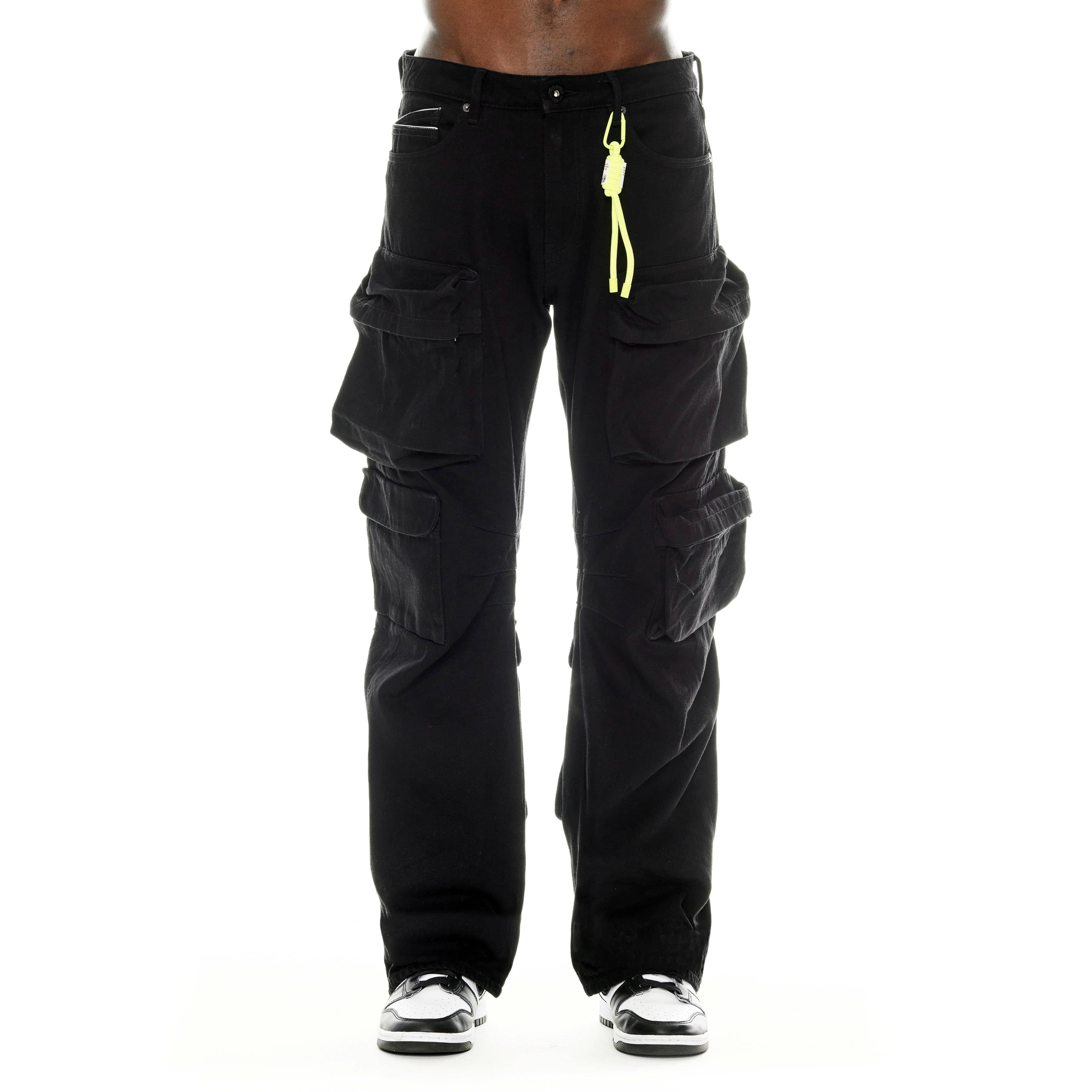 GRUNGE BAGGY CARGO JEANS IN BLACK TWILL - Image 2