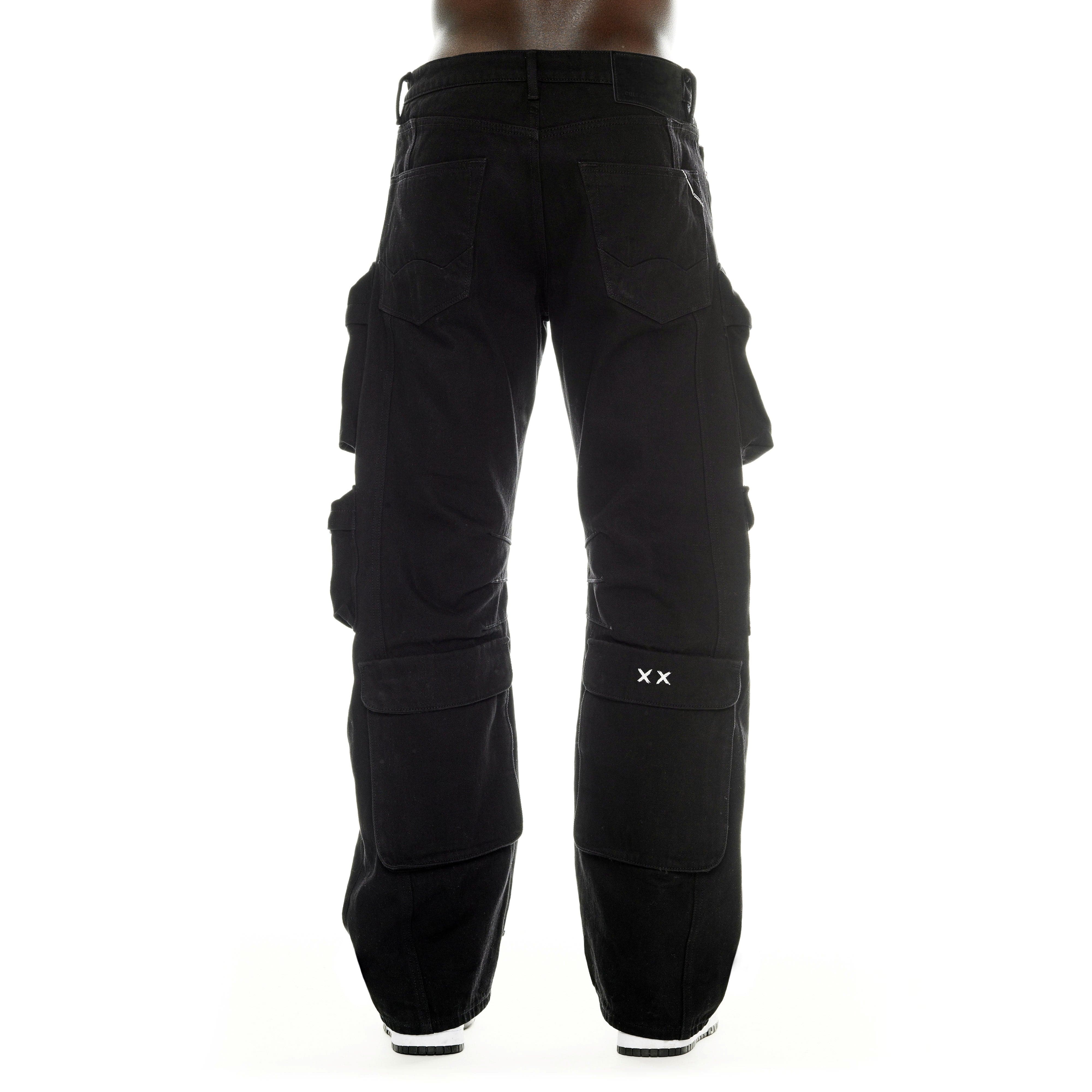 GRUNGE BAGGY CARGO JEANS IN BLACK TWILL - Image 3
