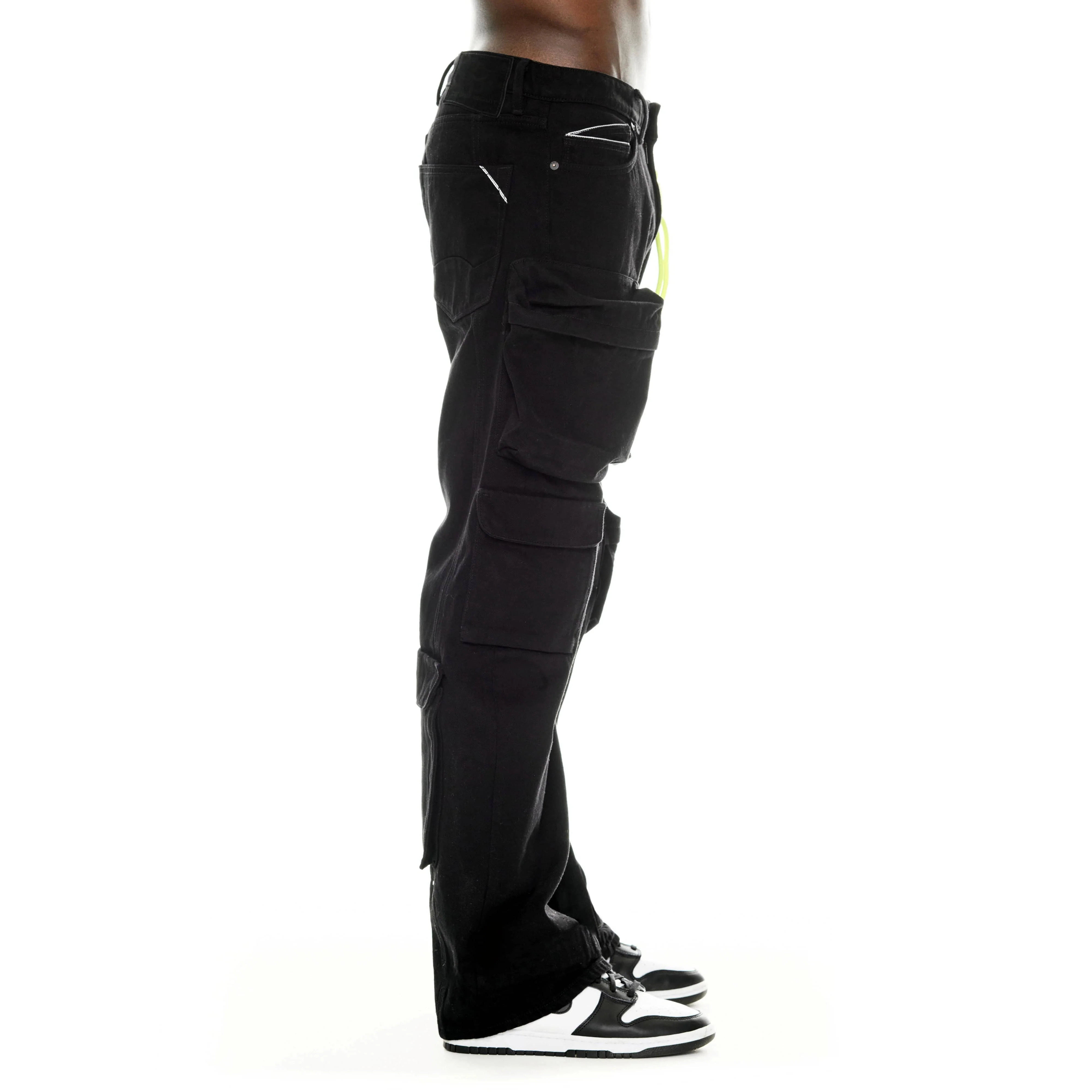 GRUNGE BAGGY CARGO JEANS IN BLACK TWILL - Image 4