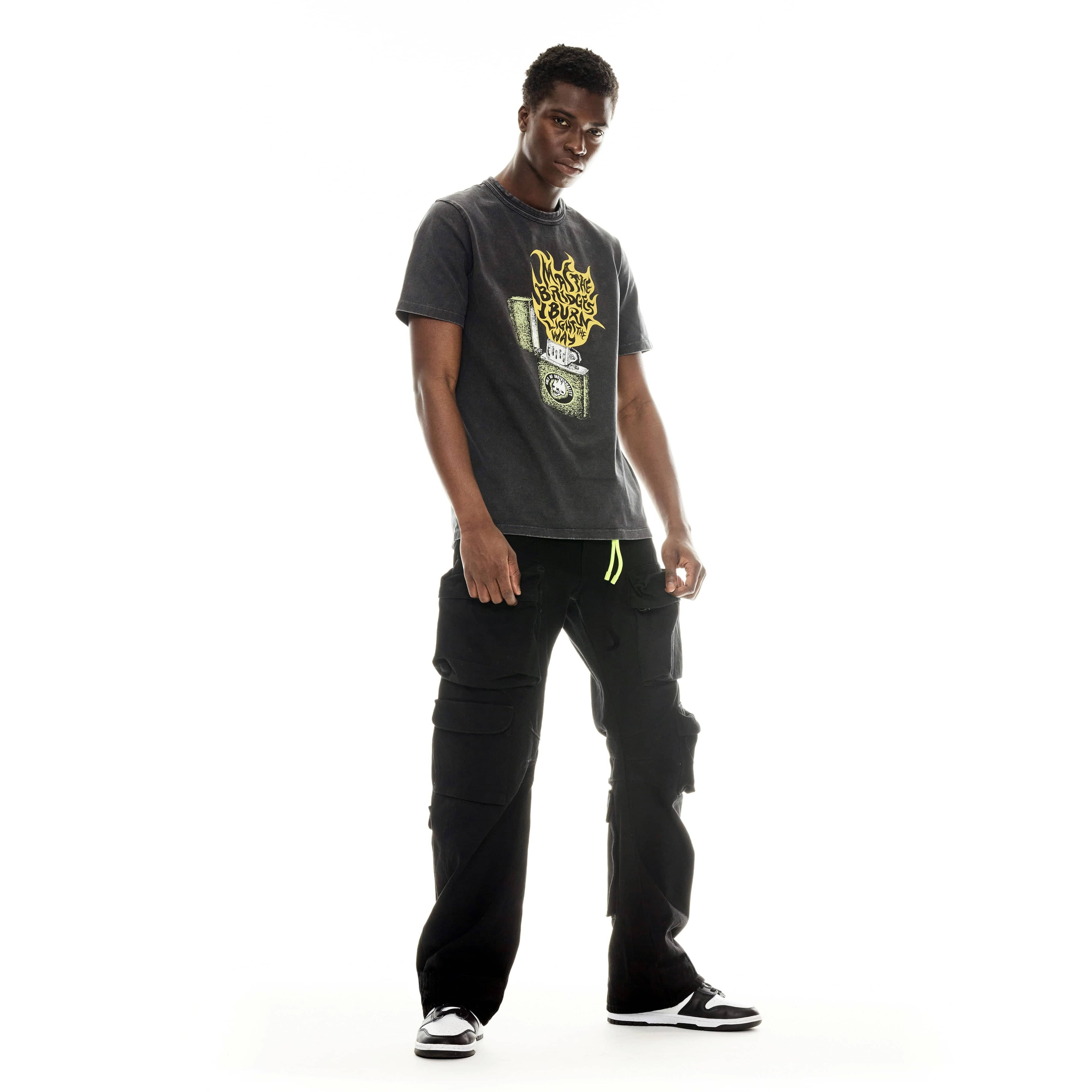 GRUNGE BAGGY CARGO JEANS IN BLACK TWILL - Image 5