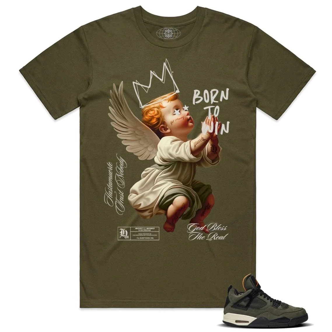 Hasta Muerte Born to Win Angel Crown Tee (Army)