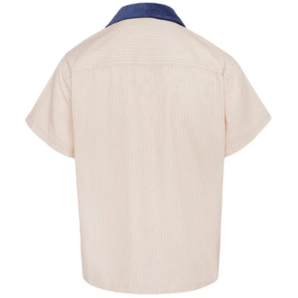 Homme Femme Paneled Corduroy Striped Shirt (Navy) FALL202205-3 - Image 2