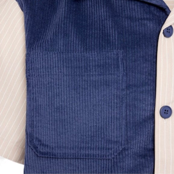 Homme Femme Paneled Corduroy Striped Shirt (Navy) FALL202205-3 - Image 4
