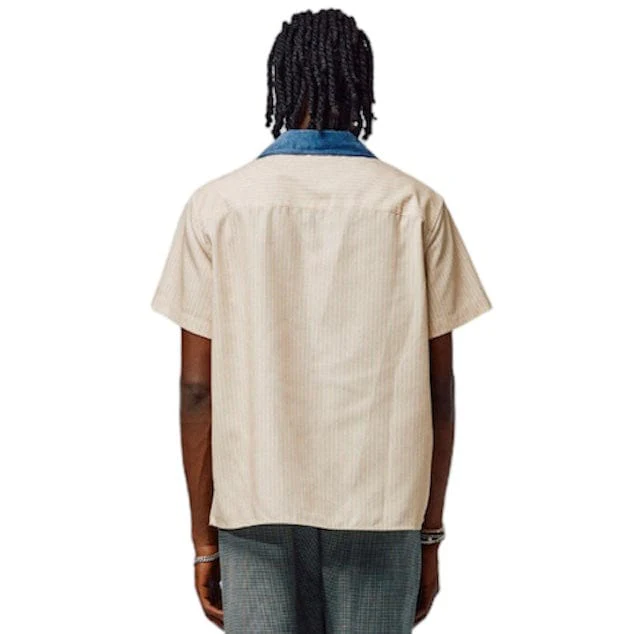 Homme Femme Paneled Corduroy Striped Shirt (Navy) FALL202205-3 - Image 7