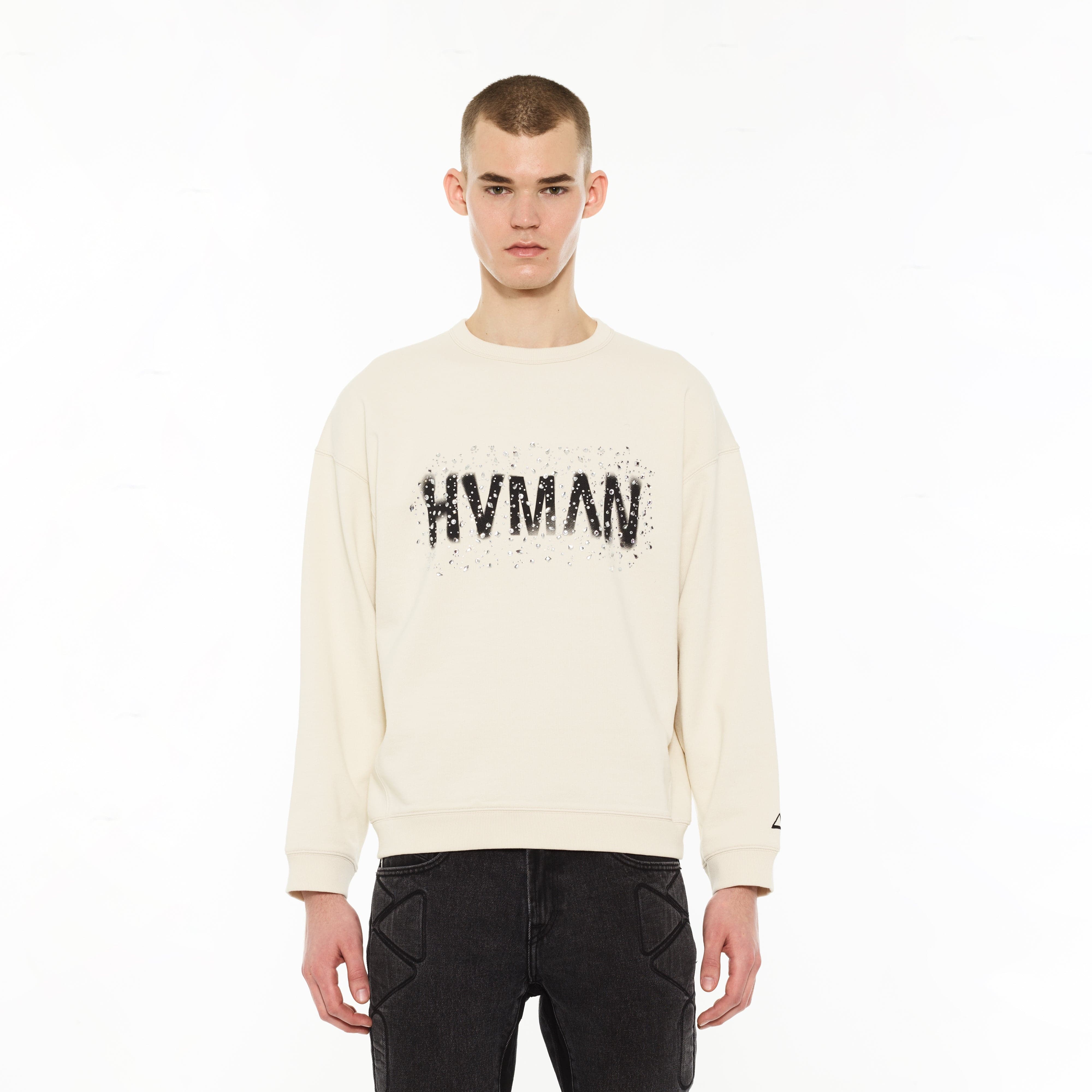 Hvman's Crewneck Sweater "Hvman Diamonds" in Winter White - Image 2