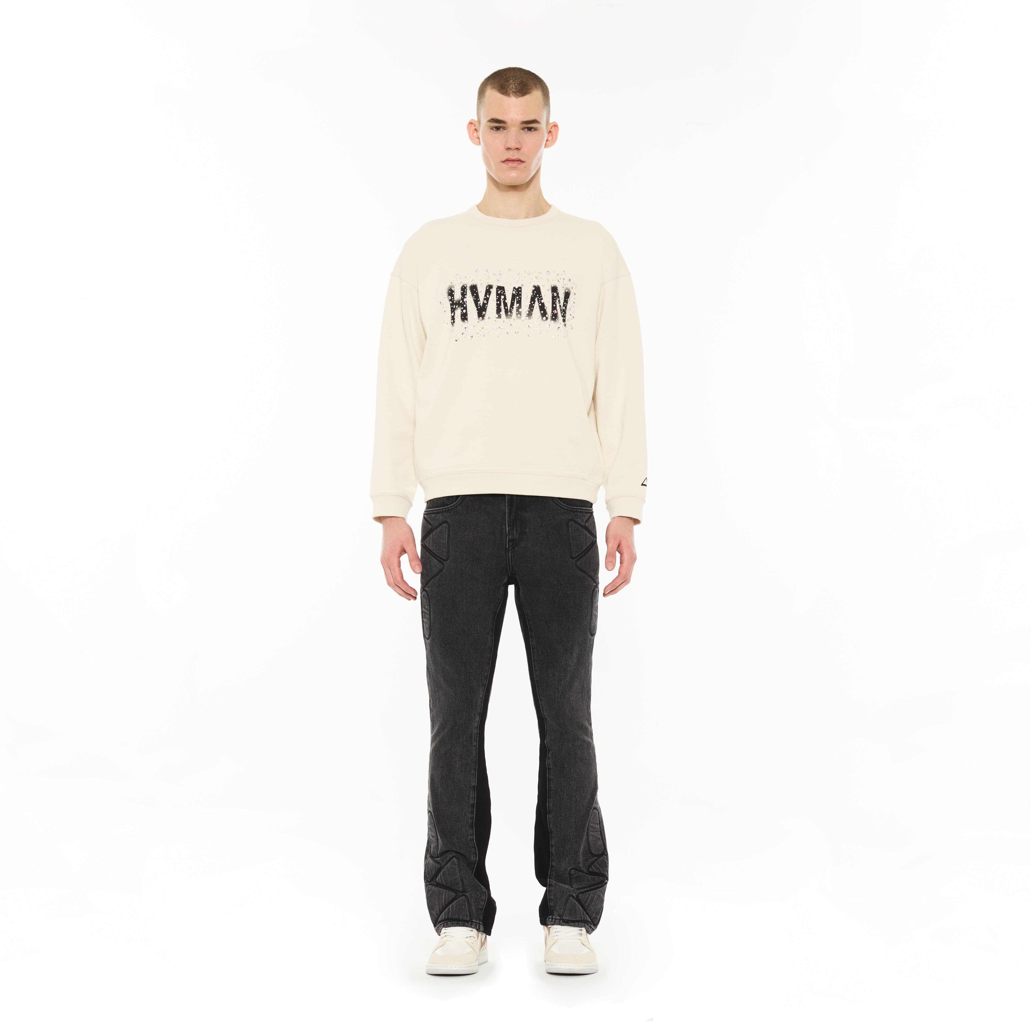 Hvman's Crewneck Sweater "Hvman Diamonds" in Winter White - Image 4
