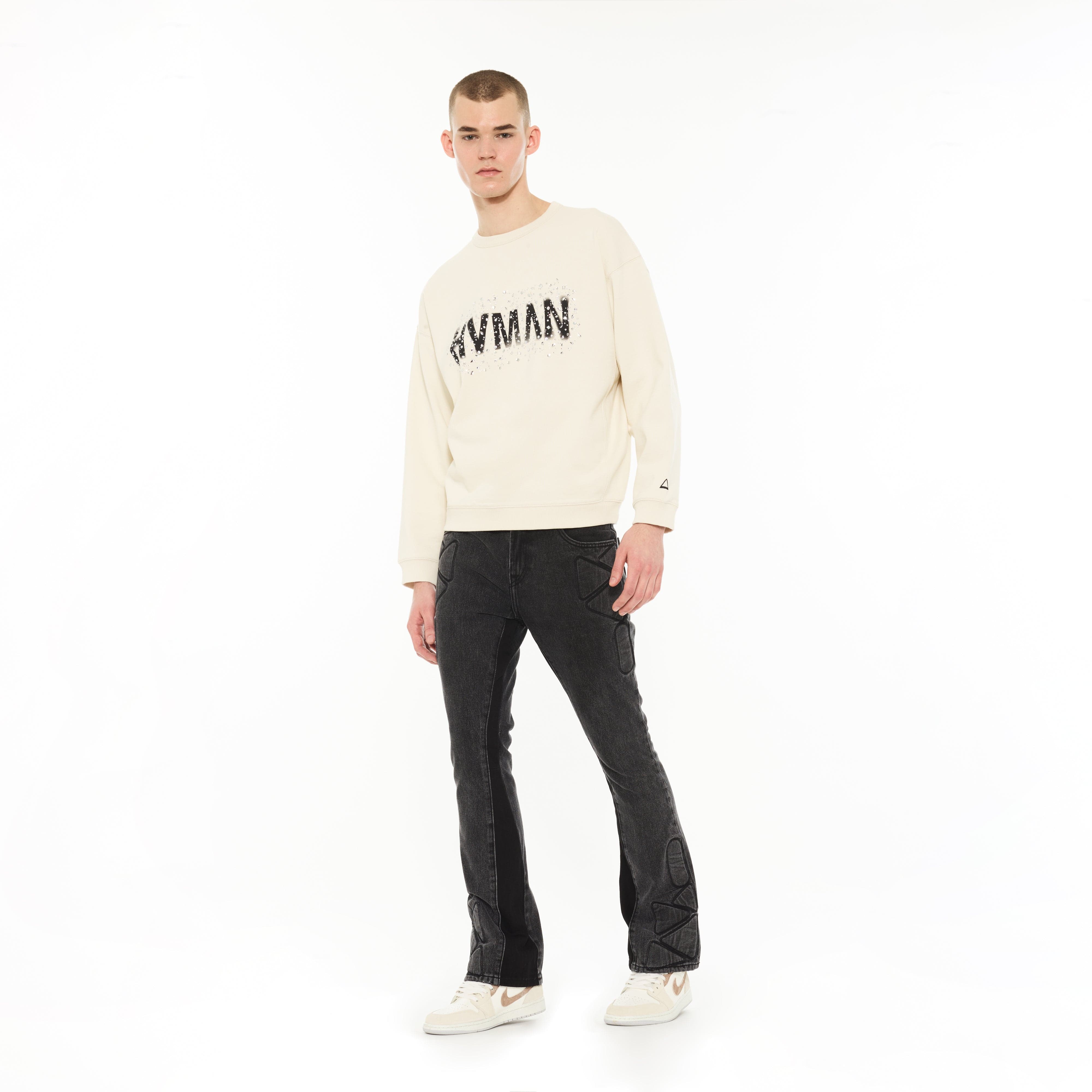 Hvman's Crewneck Sweater "Hvman Diamonds" in Winter White - Image 5
