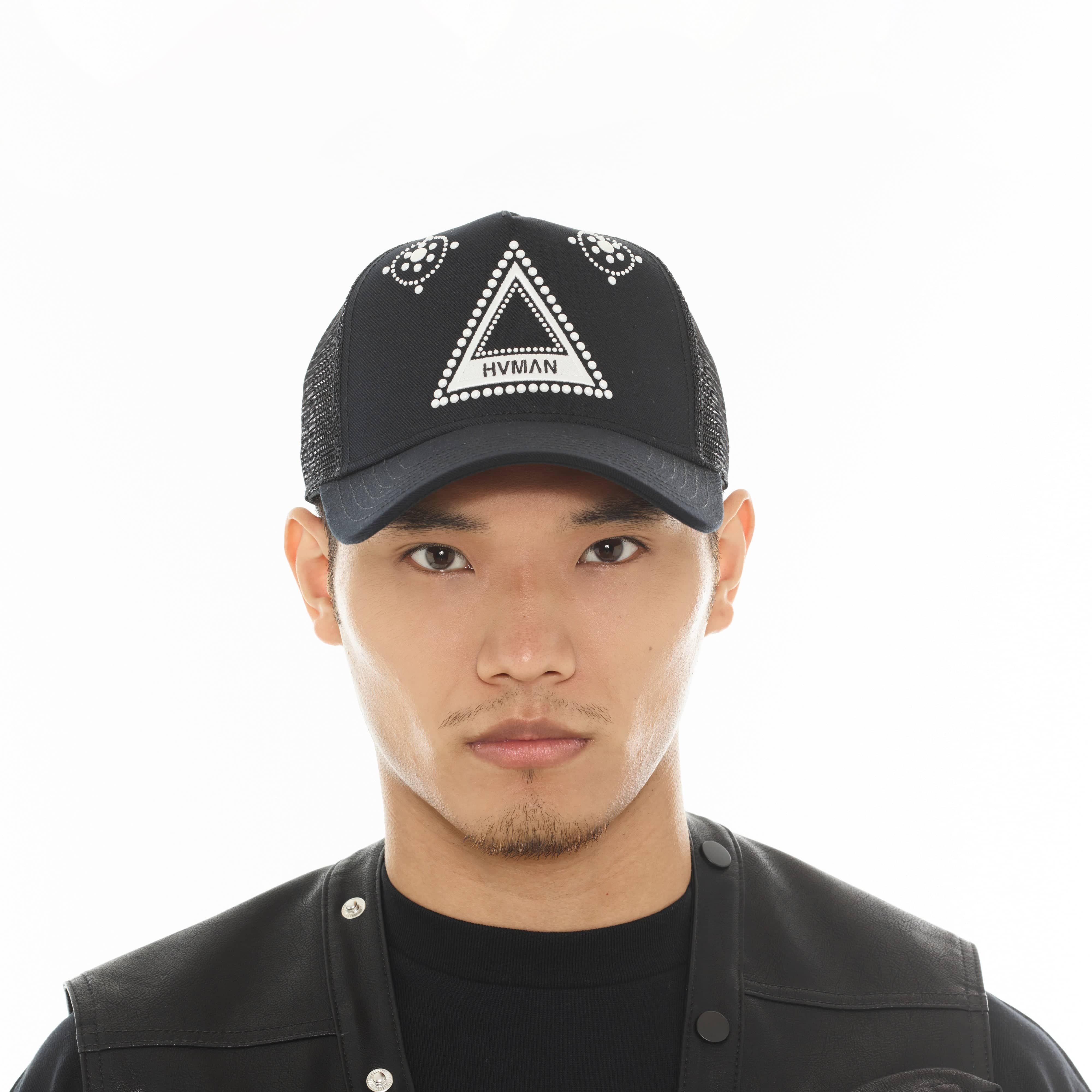 Hvman's Triangle Logo Mesh Trucker Hat in Black - Image 3