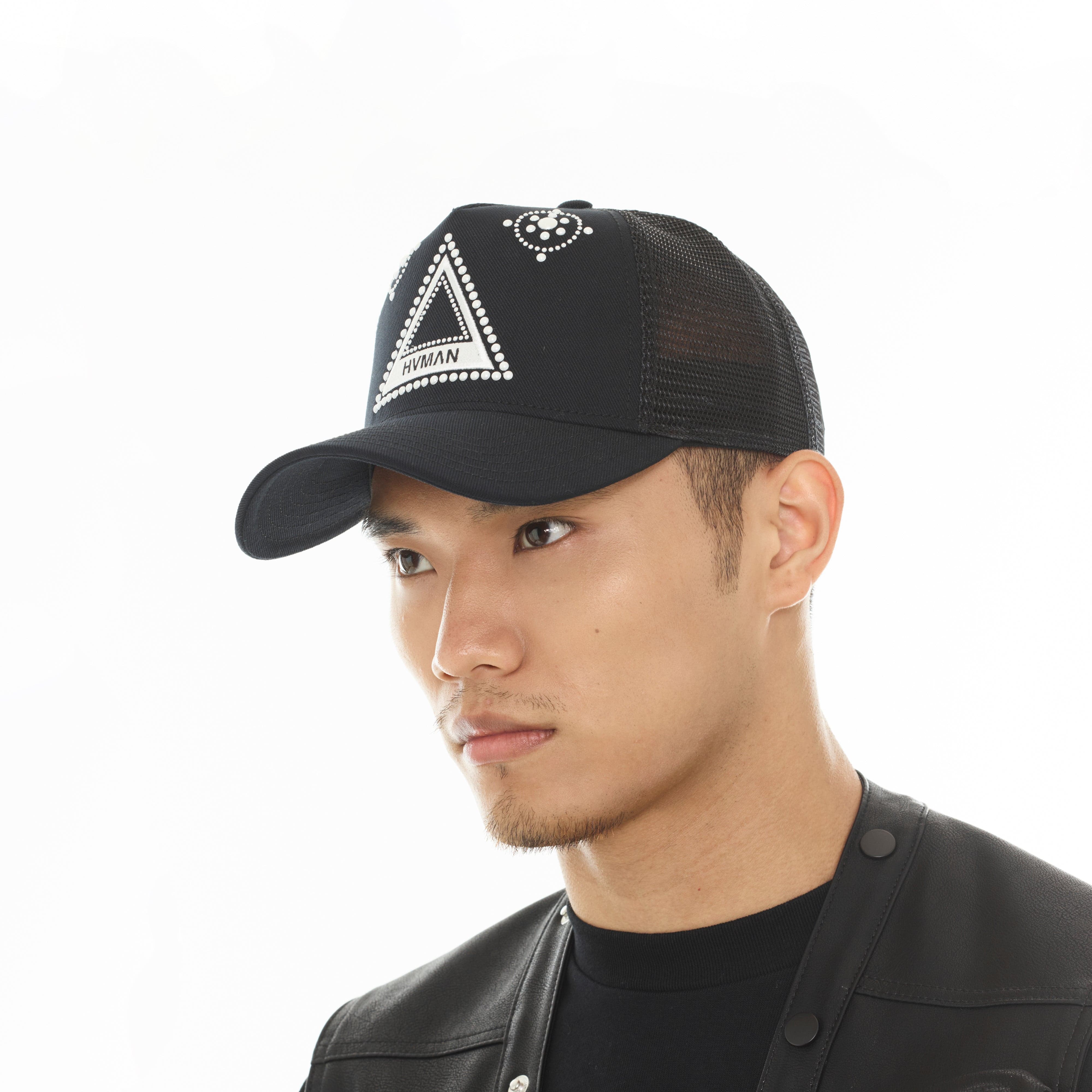 Hvman's Triangle Logo Mesh Trucker Hat in Black - Image 4