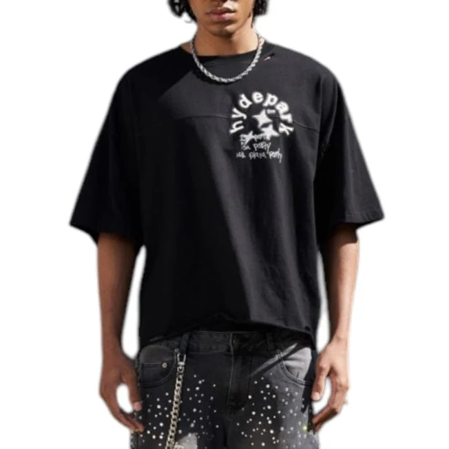 Hyde Park Aged Cotton Double Yoke Crop Tee (Black) - Image 3