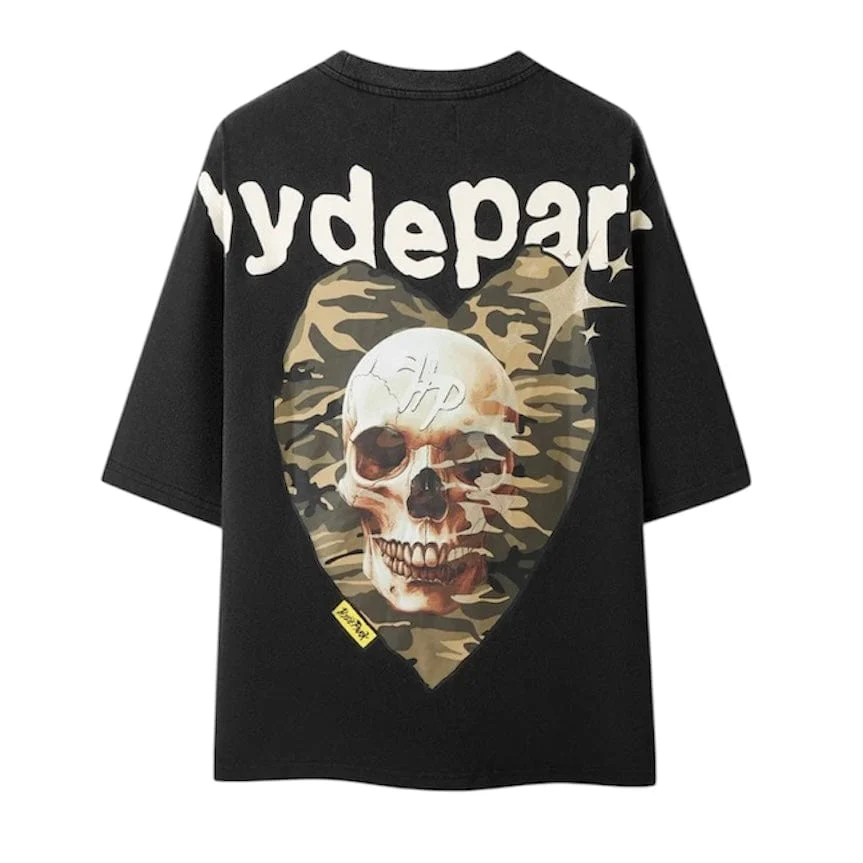 Hyde Park Power Skull Camo Heart Tee (Black/Green) - Image 2