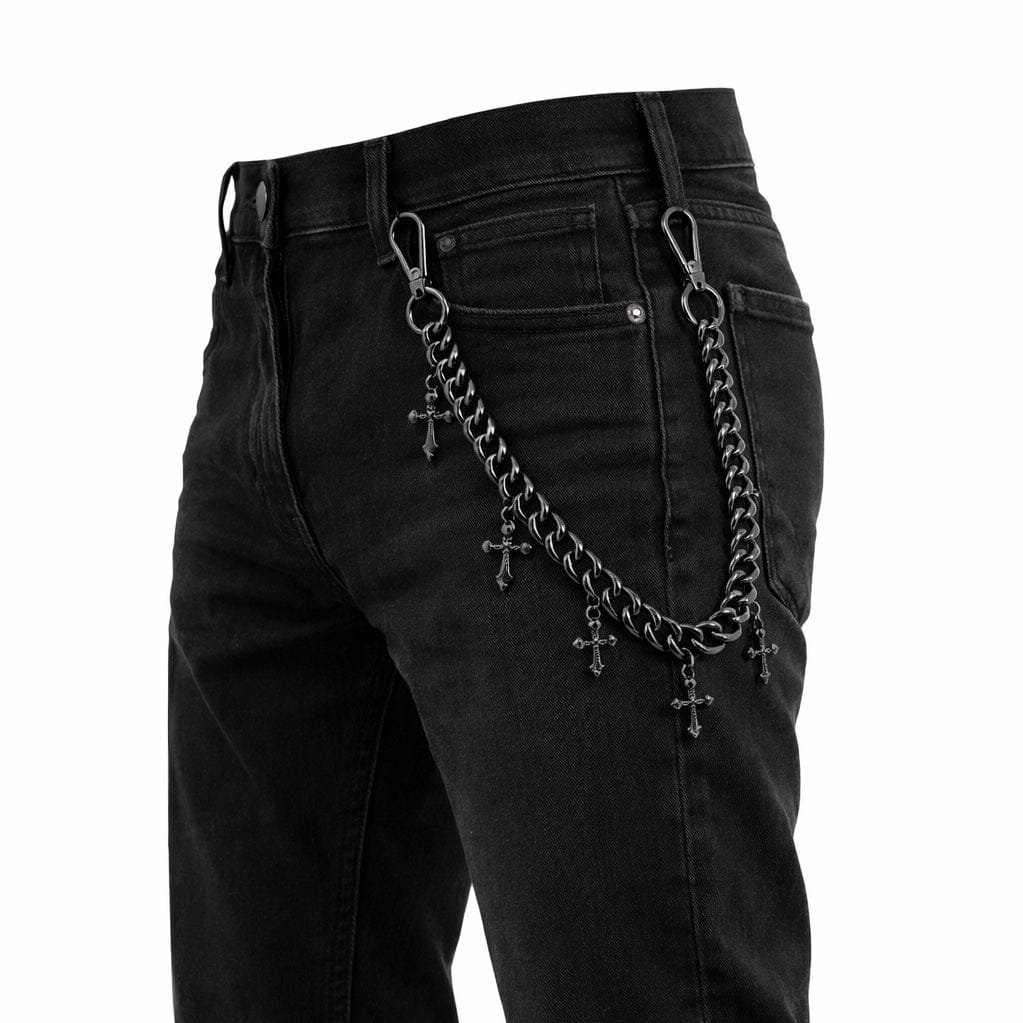 Jewelry Essentials 12mm Cuban With 7 Cross Pant Chain 22" (Black) BKC-153BK