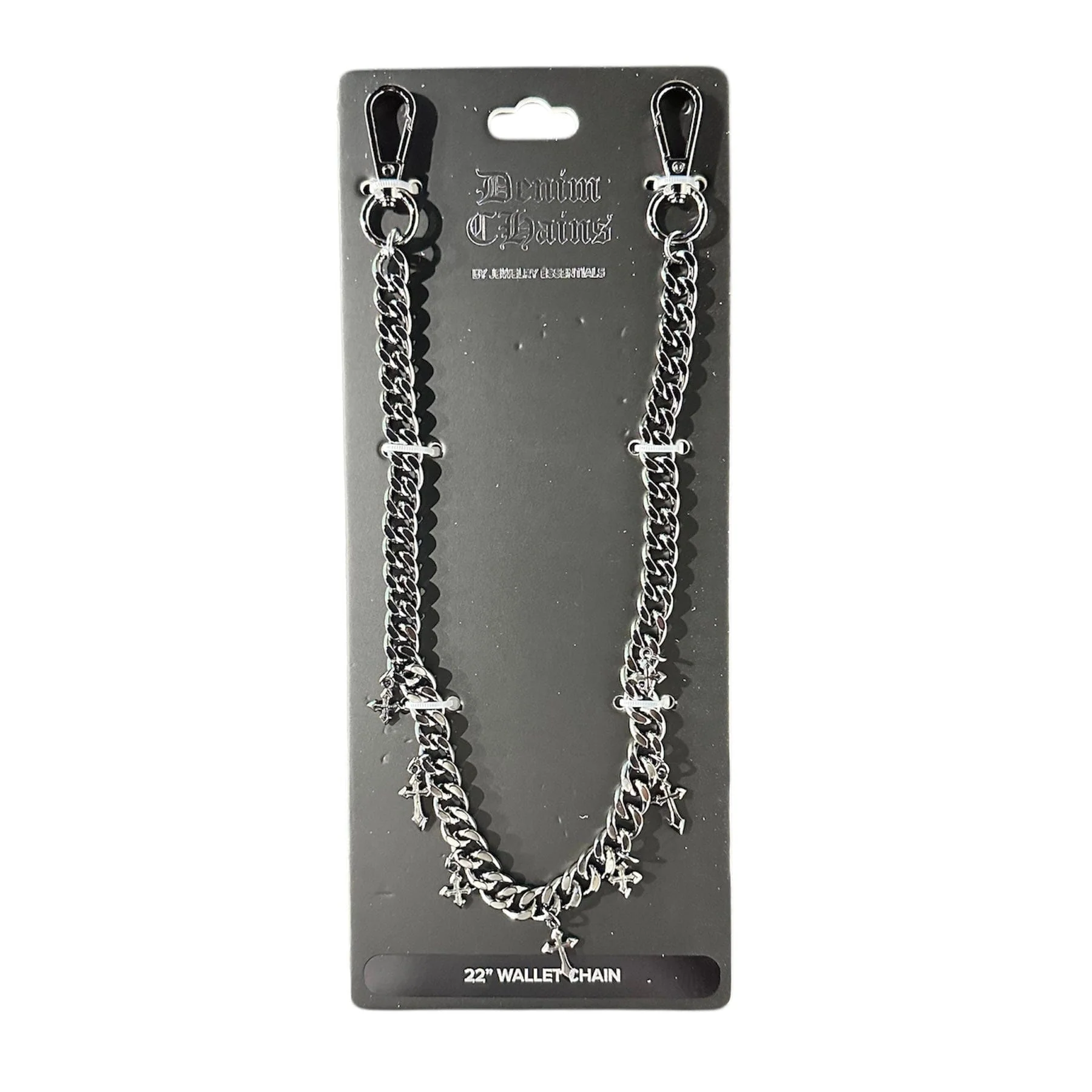 Jewelry Essentials 12mm Cuban With 7 Cross Pant Chain 22" (Black) BKC-153BK - Image 2