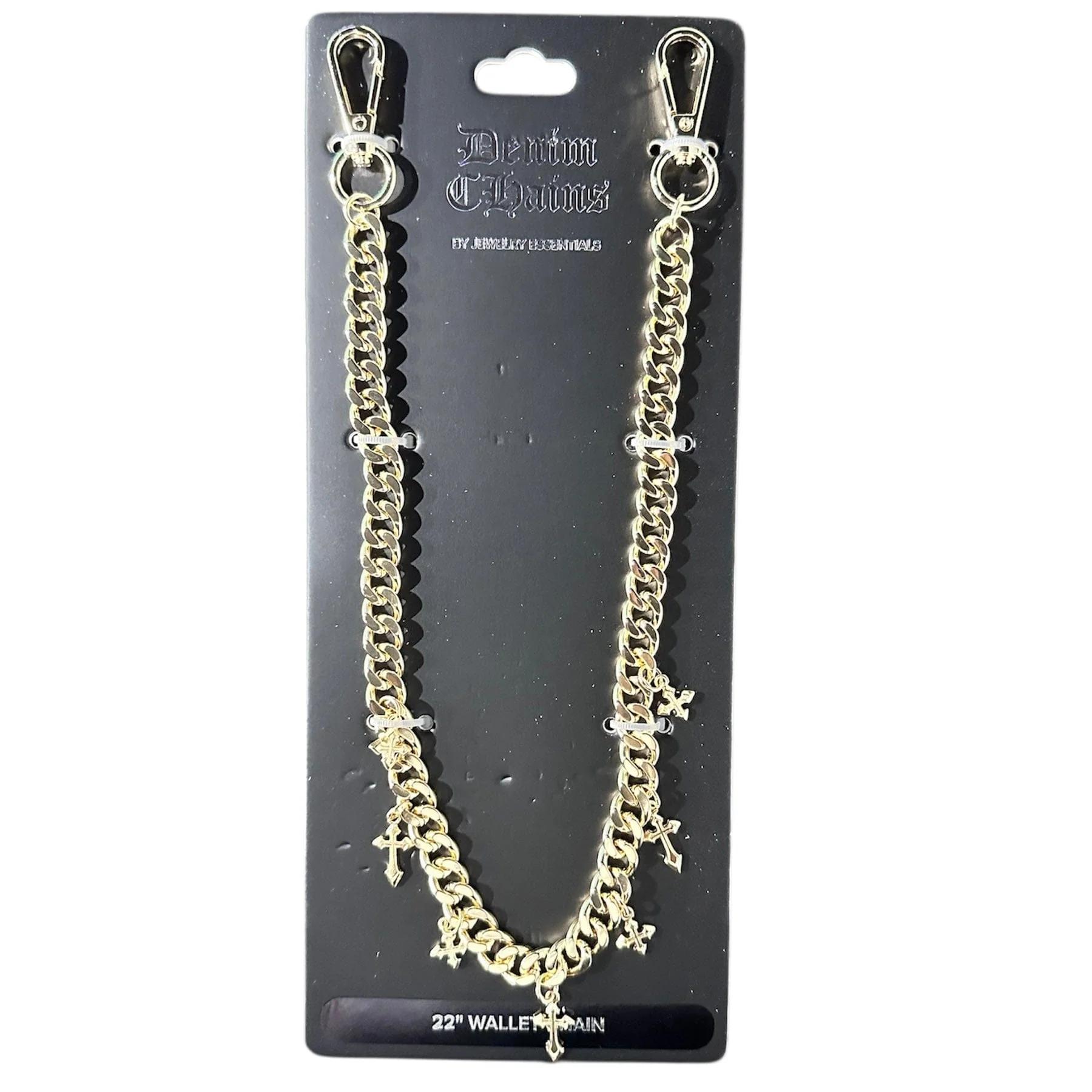 Jewelry Essentials 12mm Cuban With 7 Cross Pant Chain 22" (Gold) BKC-153G - Image 2