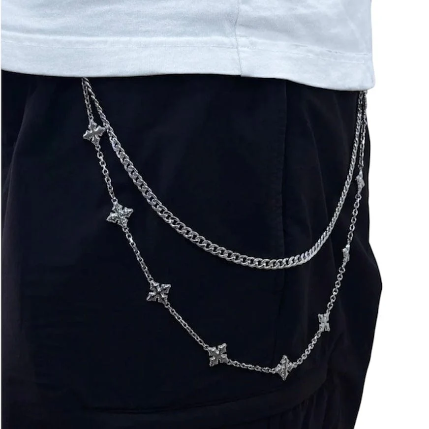 Jewelry Essentials Double Layered Silver Cross Pant Chains (Silver) BKC-202S - Image 3