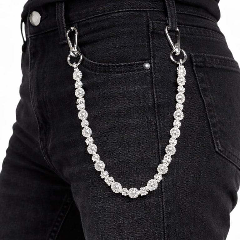 Jewelry Essentials Iced Ball Pant Chain (Silver) BKC-142S