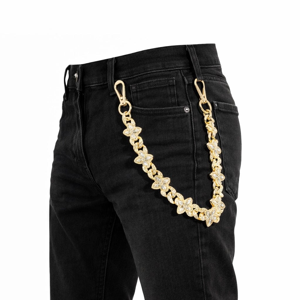 Jewelry Essentials Iced Clover Cuban Pant Chain 22" (Gold) BKC-141G