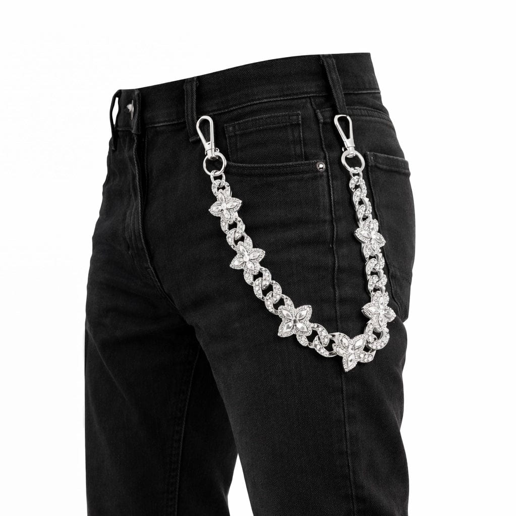 Jewelry Essentials Iced Clover Cuban Pant Chain 22" (Silver) BKC-141S