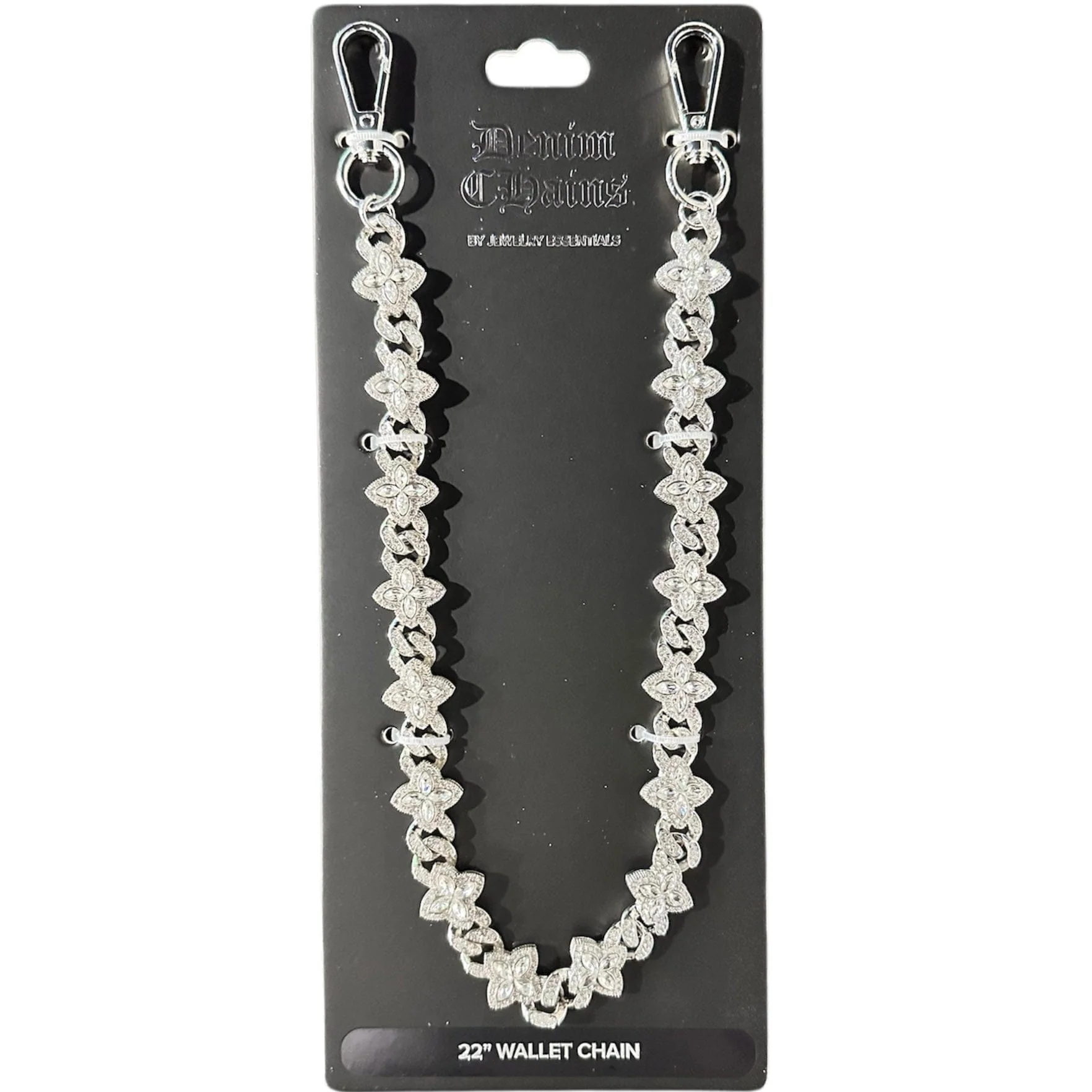 Jewelry Essentials Iced Clover Cuban Pant Chain 22" (Silver) BKC-141S - Image 2