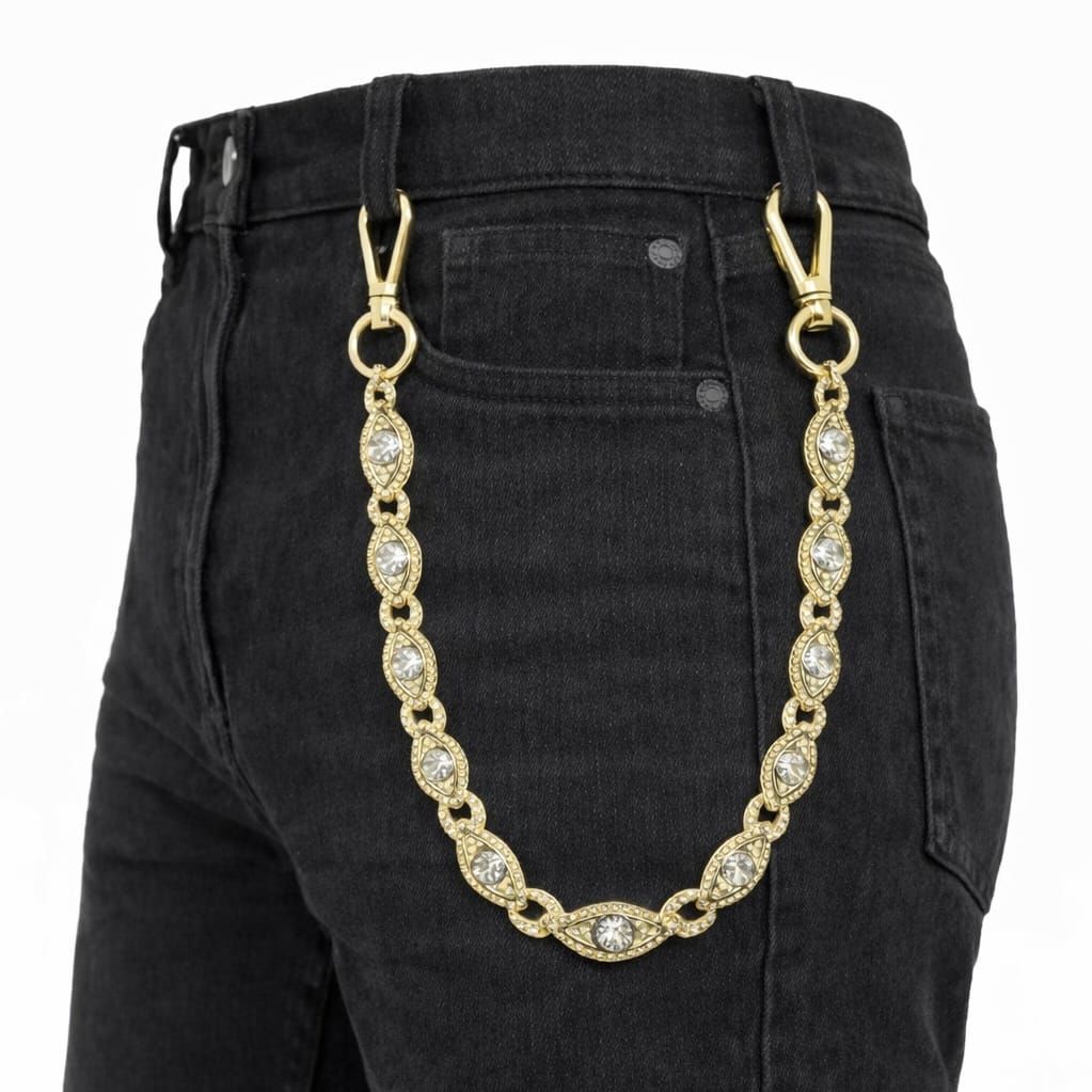 Jewelry Essentials Iced Evil Eye Infinity Link Pant Chain (Gold) BKC-276G