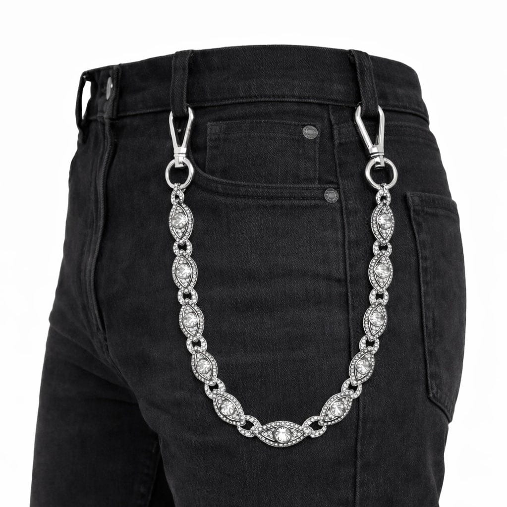 Jewelry Essentials Iced Evil Eye Infinity Link Pant Chain (Silver) BKC-276S