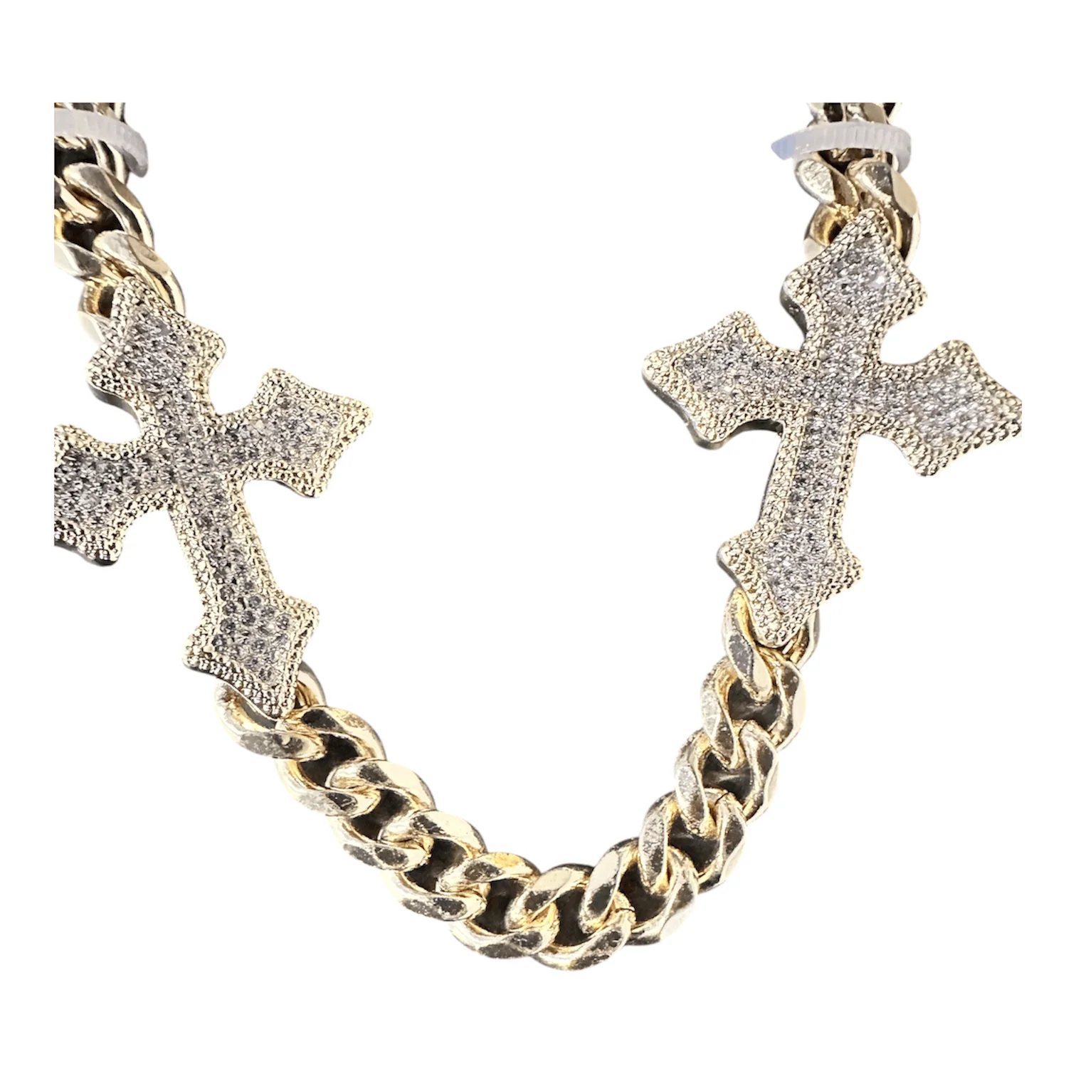 Jewelry Essentials Iced Out 4 Cross Cuban Pant Chain (Gold) - Image 2