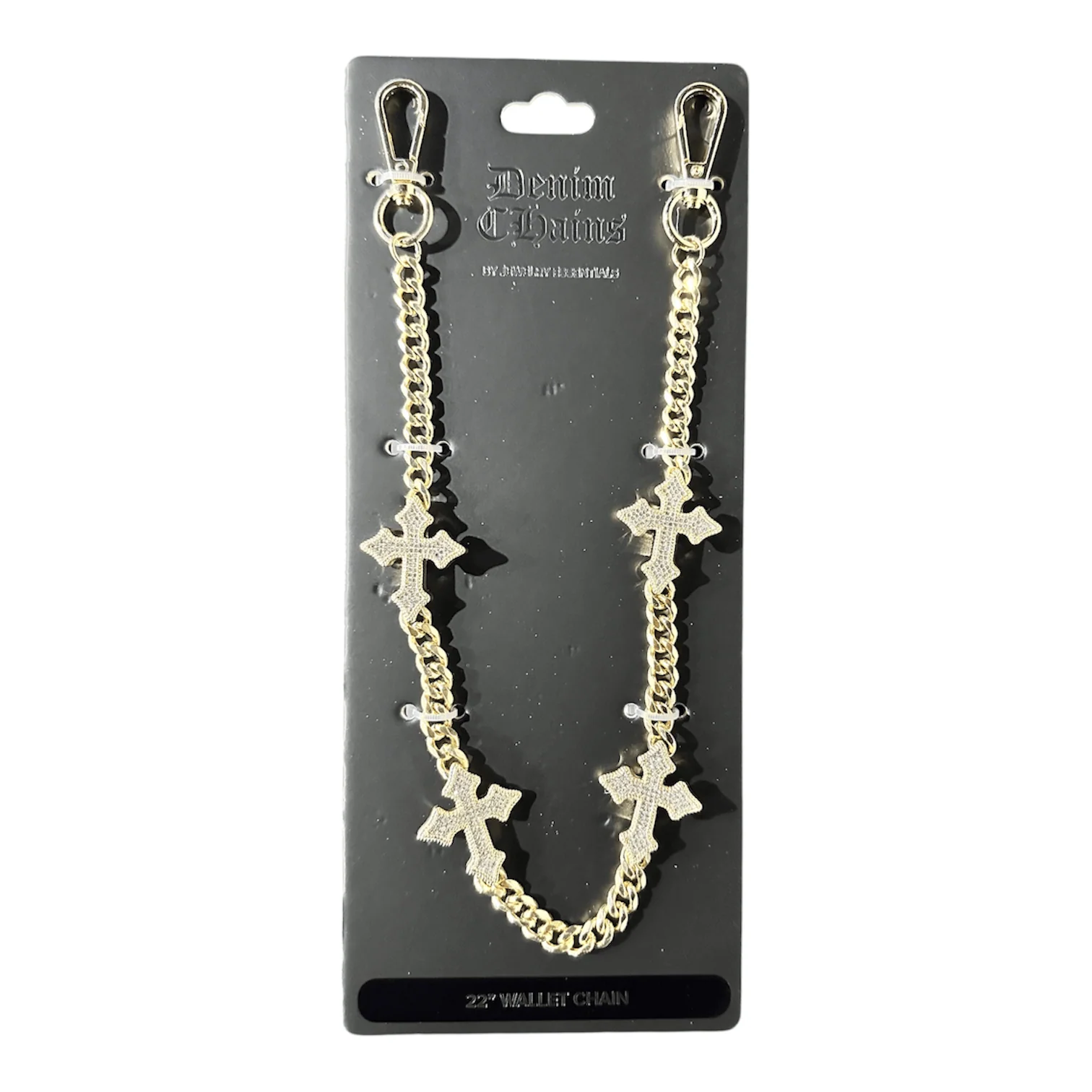 Jewelry Essentials Iced Out 4 Cross Cuban Pant Chain (Gold) - Image 3