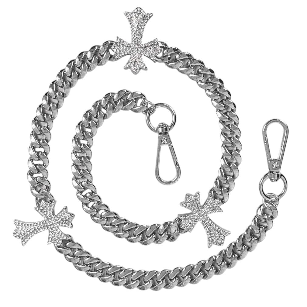 Jewelry Essentials Iced Out Triple Cross Cuban Pant Chain (Silver) - Image 2