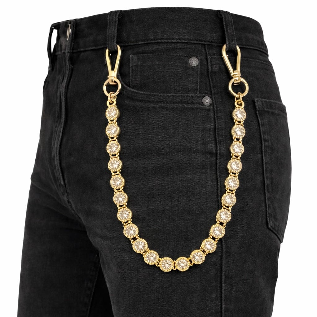 Jewelry Essentials Iced Round Pant Chain (Gold) BKC-274G