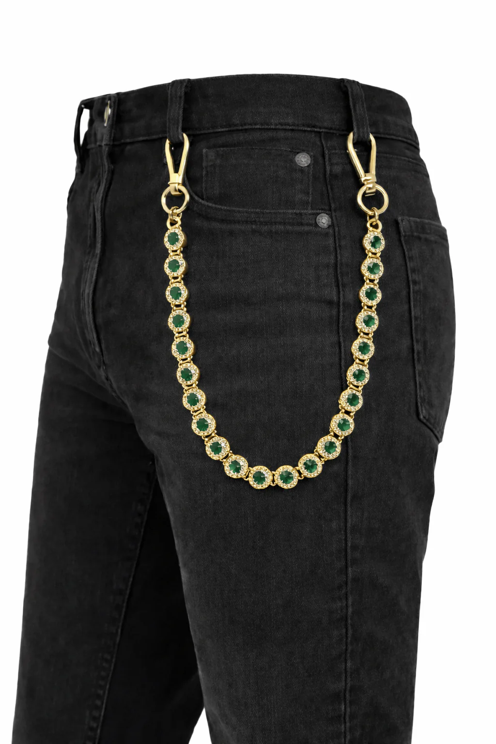 Jewelry Essentials Iced Round Pant Chain (Gold/Green) BKC-944G
