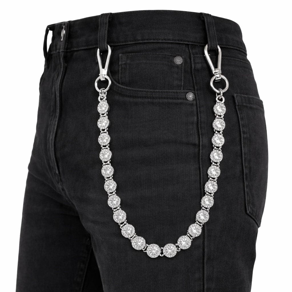 Jewelry Essentials Iced Round Pant Chain (Silver) BKC-274S