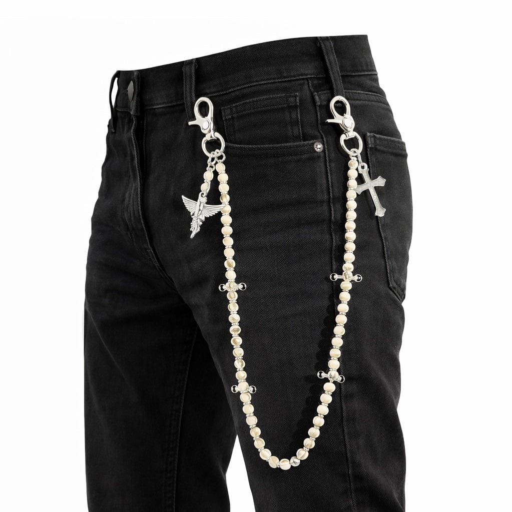 Jewelry Essentials Single Beaded With Angel Pant Chain 22" (Silver) BKC-134S