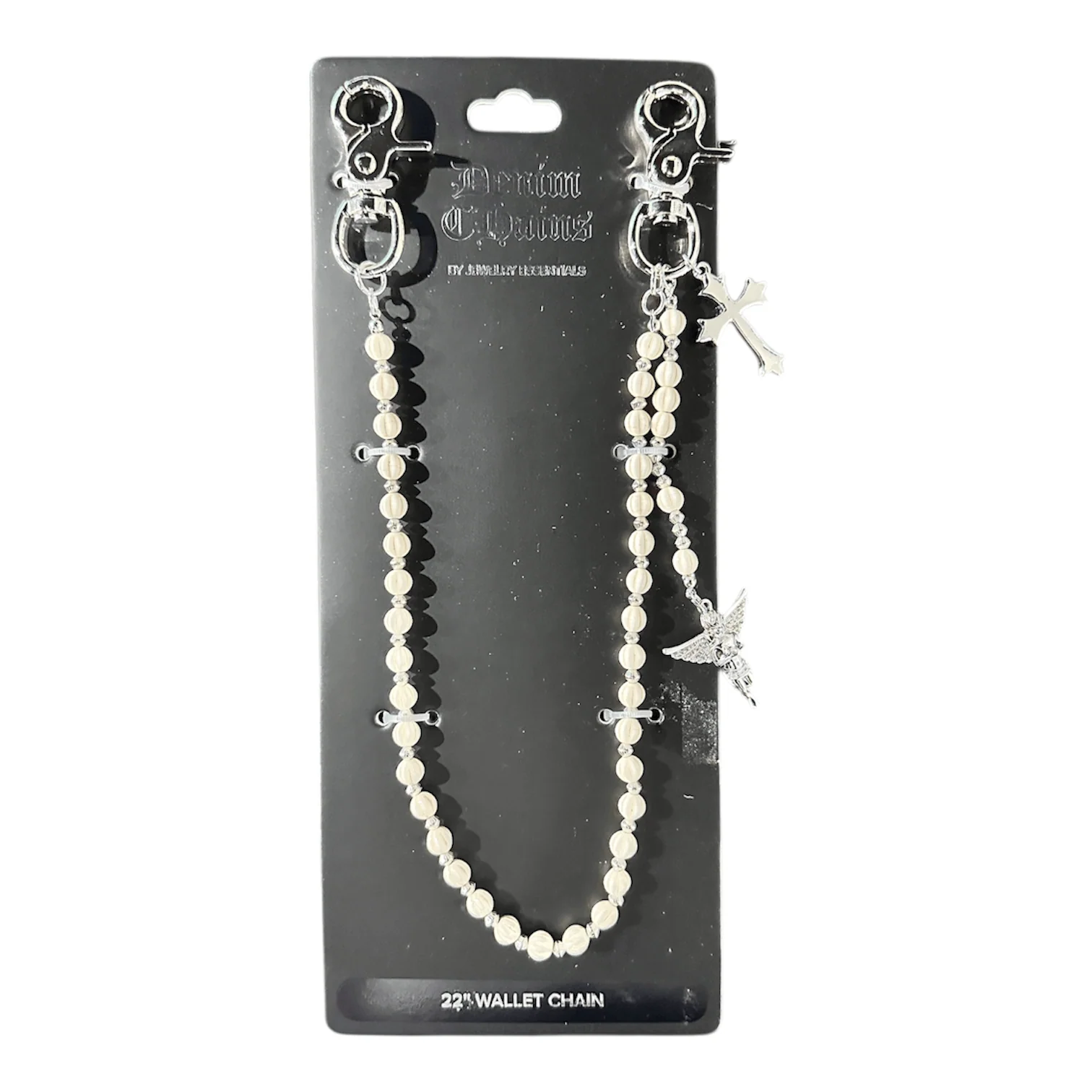Jewelry Essentials Single Beaded With Angel Pant Chain 22" (Silver) BKC-134S - Image 2