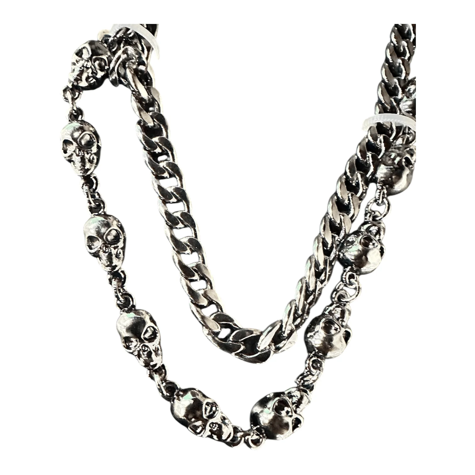 Jewelry Essentials Skull x Cuban Double Pant Chain (Black) BKC-159BK - Image 3