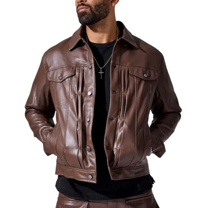 Jordan Craig Thriller Button Up Leather Jacket (Brown) JJ2250 - Image 3