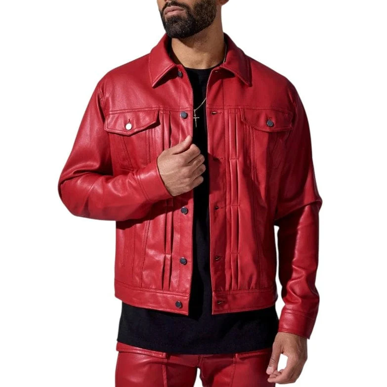 Jordan Craig Thriller Button Up Leather Jacket (Red) JJ2250 - Image 3