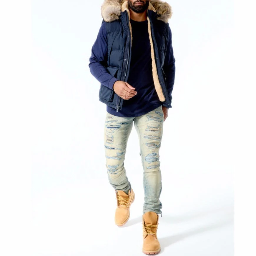 Jordan Craig Yukon Fur Lined Puffer Vest (Navy) 9371V - Image 4