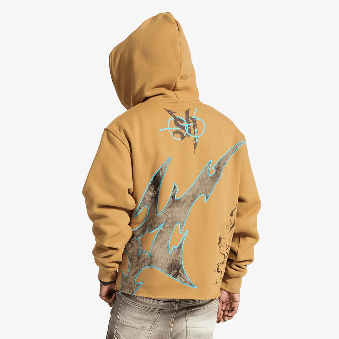 "Katana" Raw Hem Zip Hoodie (cedar) - Image 2