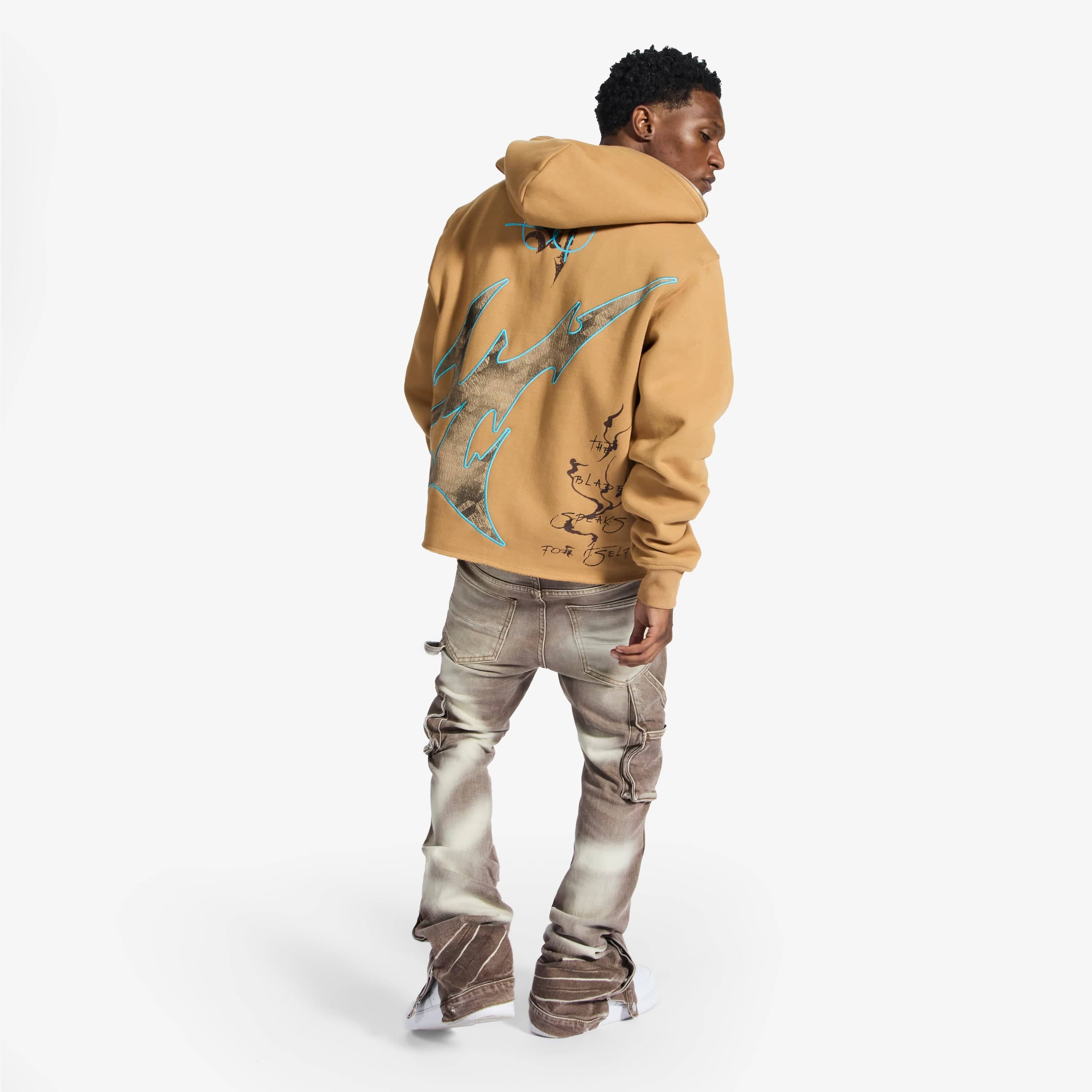 "Katana" Raw Hem Zip Hoodie (cedar) - Image 3