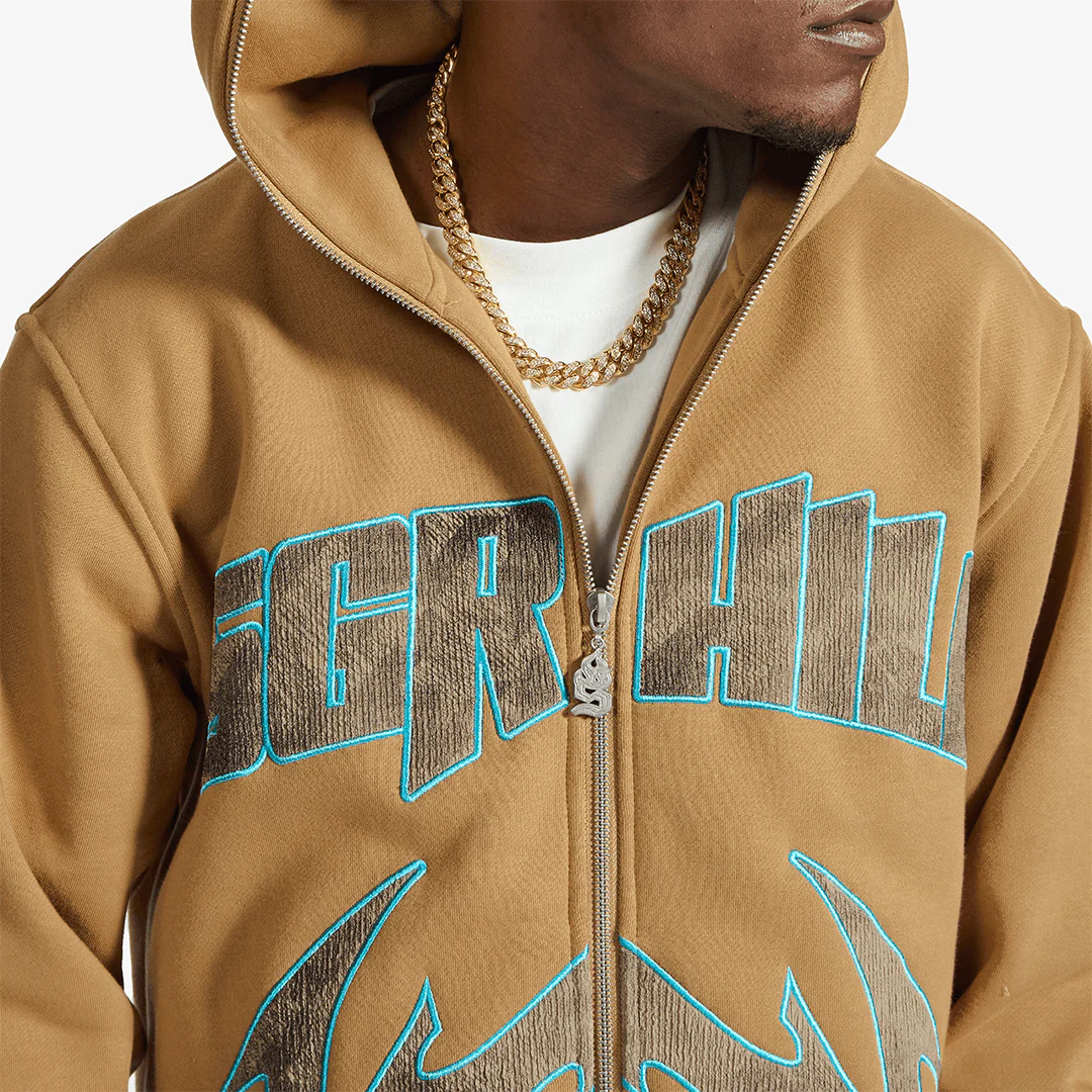 "Katana" Raw Hem Zip Hoodie (cedar) - Image 4