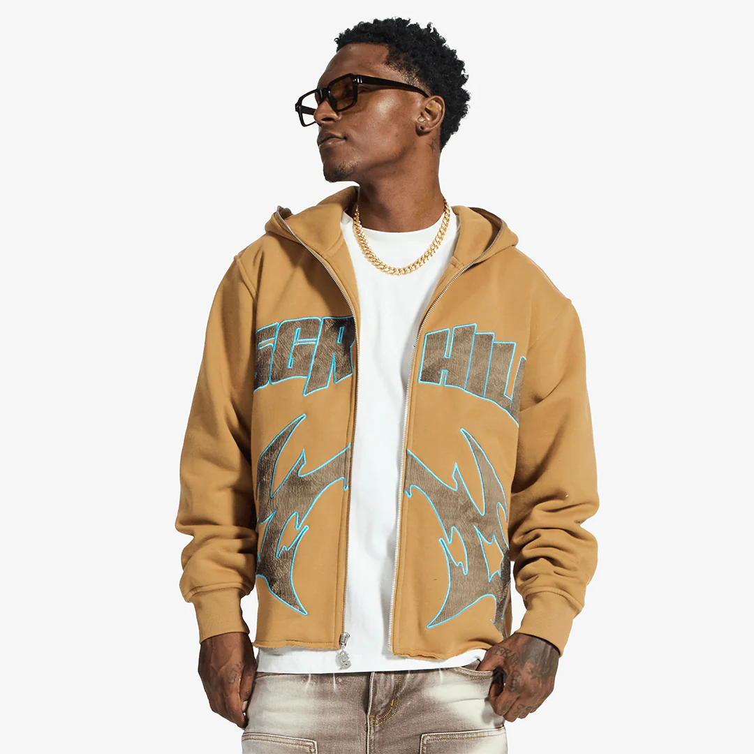 "Katana" Raw Hem Zip Hoodie (cedar) - Image 5