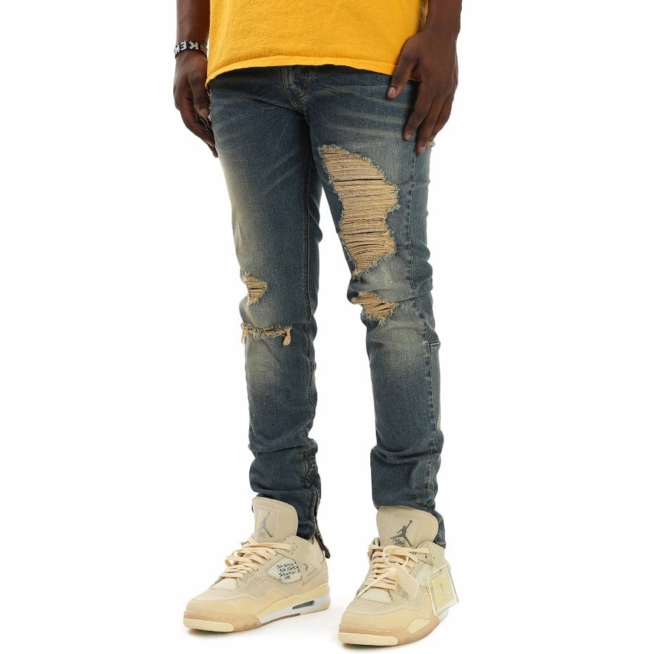 Kdnk Distressed Ankle Zip Jeans (Tinted Dark Blue) KND4454 - Image 4