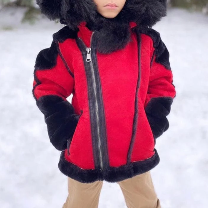 Kids Jordan Craig El Jefe Shearling Moto Jacket (Bred) 91590K - Image 4