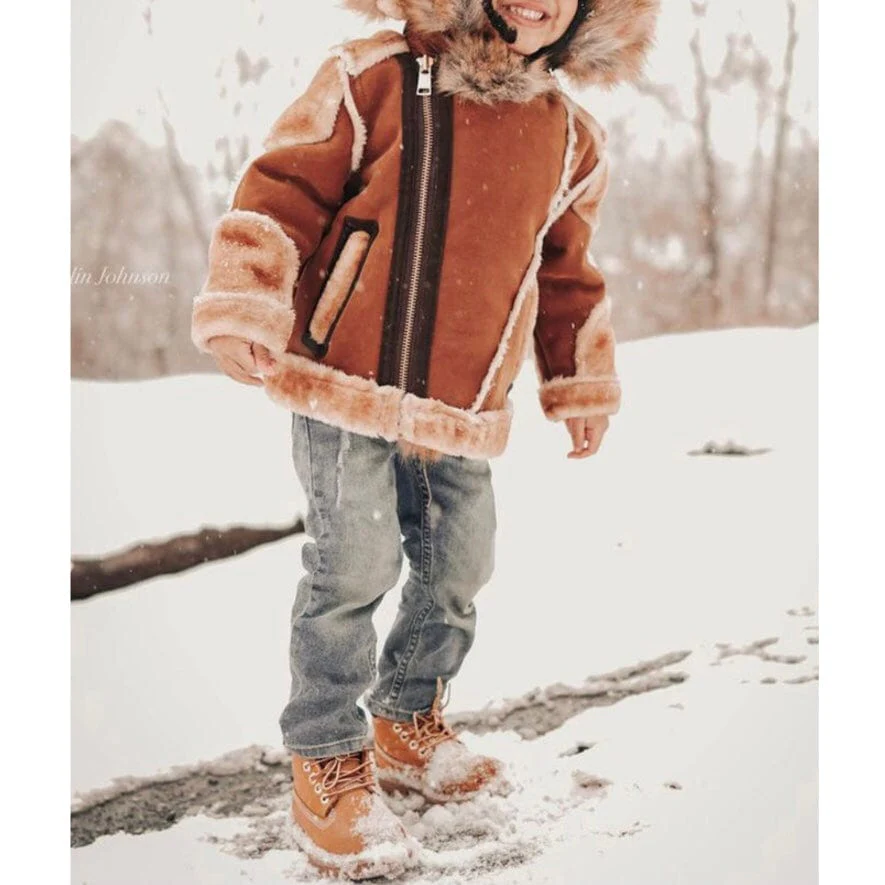 Kids Jordan Craig El Jefe Shearling Moto Jacket (Cognac) 91590K - Image 4
