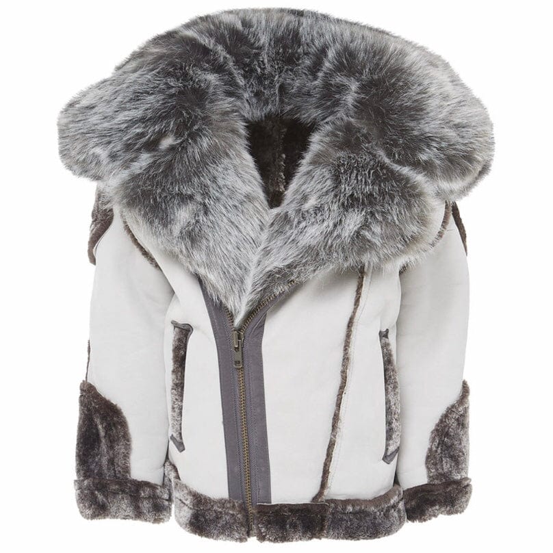 Kids Jordan Craig El Jefe Shearling Moto Jacket (Light Grey) 91590K - Image 3