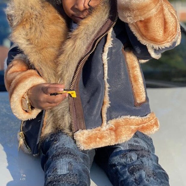 Kids Jordan Craig El Jefe Shearling Moto Jacket (Navy) 91536K - Image 3