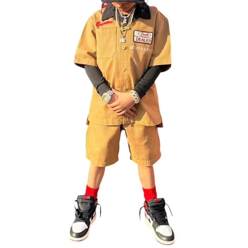 Boys Jordan Craig Re-up Mechanic Short Set (Wheat) - Image 2